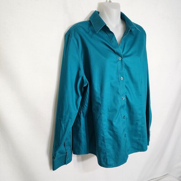 Chico's Womens Top Size 2 Large 12 Green Wrinkle Resistant Button Up Long Sleeve - Picture 4 of 9